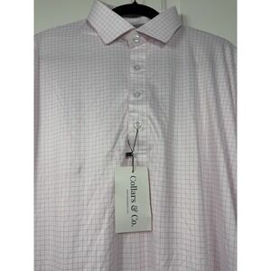 Collars & Company Men's Performance Golf Polo, Size LG, Pink Checkered, NWT